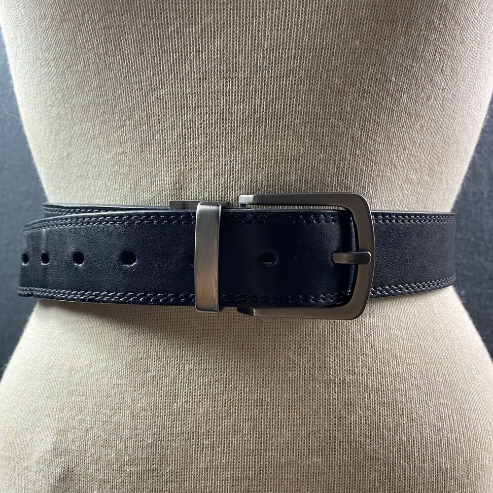 Dickies Mens Reversible Belt Black Brown Leather Size 36 Nickel Buckle Casual